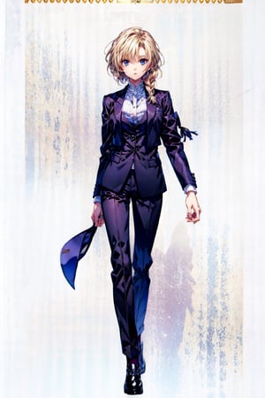 masterpiece, Jeanne,good quality, ((render)), (white background), 1girl, solo,  JeanneArcher1st, single braid, black suit, black pants,