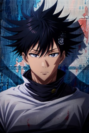 masterpiece, best quality, high quality, 1boy, solo, male focus, looking at viewer, upper body, , fushiguro_megumi, black hair, spiked hair, black eyes