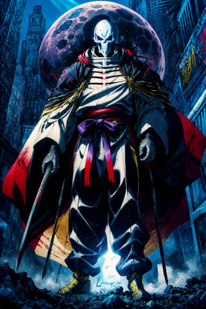 illustration, tall slender, horror, cyber samurai, mecha, alien, ghoul, warfare, pale moon, standing and looking at viewer, red white black colors, dynamic light, ultra detail, extremely detailed CG, full detail, realistic, 8k, micro intricate, masterpiece, comicbookpencils, by Kentaro Miura