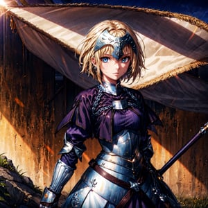 masterpiece, best quality,1girl, solo, long hair, blonde hair, jeanne d'arc (fate), ,(Upper_body),(Focus on her face),armor, blue eyes, weapon, sword, armored dress, gauntlets, headpiece, jeanne d'arc (third ascension) (fate), official art,extremely detailed CG unity 8k wallpaper, perfect lighting,Colorful, Bright_Front_face_Lighting,shiny skin, (masterpiece:1.0),(best_quality:1.0),