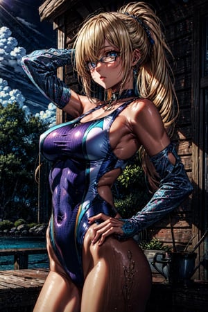 jeannedarc, , jeanne darc, blonde hair, blue eyes, long hair, BREAK competition swimsuit, glasses, highleg, highleg swimsuit, one-piece swimsuit, ponytail, swimsuit, whistle, whistle around neck, white one-piece swimsuit, BREAK looking at viewer, BREAK outdoors, beach, BREAK , (masterpiece:1.2), best quality, high resolution, unity 8k wallpaper, (illustration:0.8), (beautiful detailed eyes:1.6), extremely detailed face, perfect lighting, extremely detailed CG, (perfect hands, perfect anatomy),