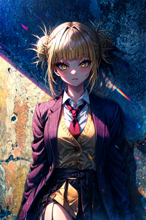 toga himiko, 1girl, solo,yellow eyes,blunt bangs, Dress and a blazer
