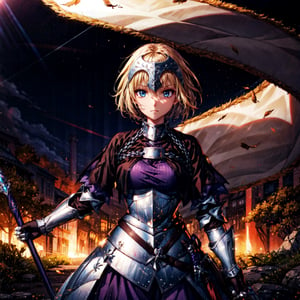 masterpiece, best quality,1girl, solo, long hair, blonde hair, jeanne d'arc (fate), ,(Upper_body),(Focus on her face),armor, blue eyes, weapon, sword, armored dress, gauntlets, headpiece, jeanne d'arc (third ascension) (fate), official art,extremely detailed CG unity 8k wallpaper, perfect lighting,Colorful, Bright_Front_face_Lighting,shiny skin, (masterpiece:1.0),(best_quality:1.0),