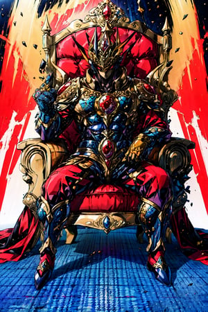 (best quality, masterpiece, ultra detailed),  zegion, solo , sitting, throne, red carpet,