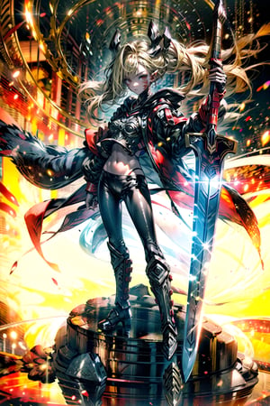 masterpiece, best quality, high resolution,B3, 3rdOutfit, 1girl, solo, weapon, sword, holding, holding weapon, holding sword, looking at viewer, standing, full body, 