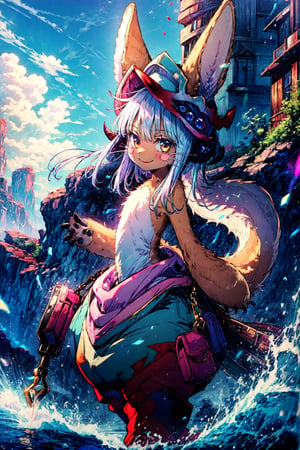  1girl, solo, furry, nanachi \(made in abyss\), nanachihat, nanachipants, standing, looking at viewer, smile, (animal_ear:1.1) ,(nanachi:1.3)