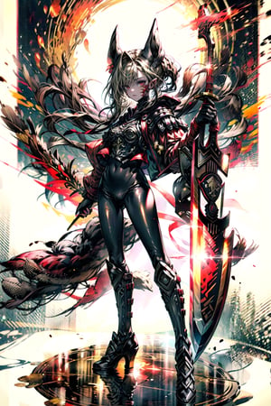 masterpiece, best quality, high resolution,B3, 3rdOutfit, 1girl, solo, weapon, sword, holding, holding weapon, holding sword, looking at viewer, standing, full body, 