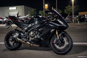 biker, black helmet, male_character, motorcycle,  background, night, race bike, asthetic, spoilers,full bike in frame, full bike picture,highly detaited, 8k, 1000mp,ultra sharp, master peice, realistic,detailed grills, detailed headlights,4k grill, 4k headlights, neon city, great body kit,yhmotorbike