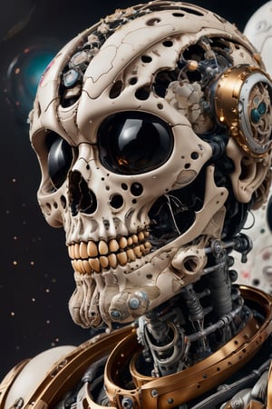 absurdres, intricate details, masterpiece, best quality, high resolution, 8k, (skeleton in astronaut spacesuit:1.2), (skull:1.3), (broken helmet:1.4), (colored light bulbs:1.3), spacesuit, lunar surface, craters, black sky, stars, shot on camera Canon 1DX, 50 mm f/2.8 lens, raw, by Paul Žižka,center image, full body