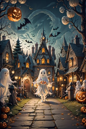 (masterpiece, top quality, best quality, beautiful and aesthetic), ((Qiqi as halloween candy house)), extremely detailed, hyper realistic, (Cinmatic:0.4), Explore the whimsical world of a (((amusement park made from candy))), where (((Qiqi the friendly ghost))) guides you through a Halloween-inspired adventure, (tree as candy), 
,C4ndyl4ndAI,ghost,ghost costume