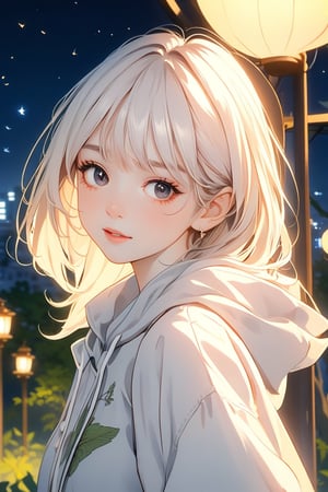 1 girl, portrait, anime style, night light, charming, nature 