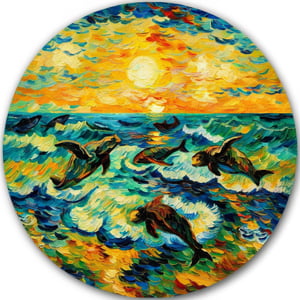 ,Circle, animals, sea, van gogh style, sunset