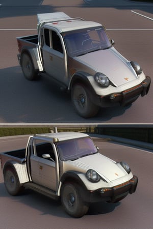 ((best quality:1.5)),High Detail, (Make a Looping 3d animation of a Futuristic pickup truck built by Porsche in futuristic concept, on the street:1.4), in natural light, Vivid color