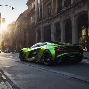 ((Highly detailed:1.5)),4k,((UHD)),HDR,Masterpiece,((best quality:1.5)),High Detail, (Imagine a super sport car concept built by John Deree, on the street in releasing day:1.4),on the street in natural light,detailed sun light,volumetric lighting,precise lineart,dramatic impressive shot angle,beautiful,ultra detailed,colorful,rich deep color,revolutionary,glow effects,Vivid color,view on street