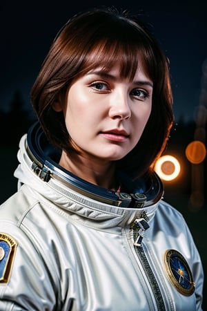 A FULL-LENGTH very detalied face PORTRAIT OF  A russian WOMAN spacepunk geologist-discoverer in camping equipment WITH SHORT broun HAIR in spacepunk on the airfield in cold winter weather, T, N A  spacepunk  style ultra-detailed, film photography, light leaks, Larry Bud Melman, trending on artstation, sharp focus, studio photo, intricate details, highly detailed, in style of Leonid Afremov,mintonn17