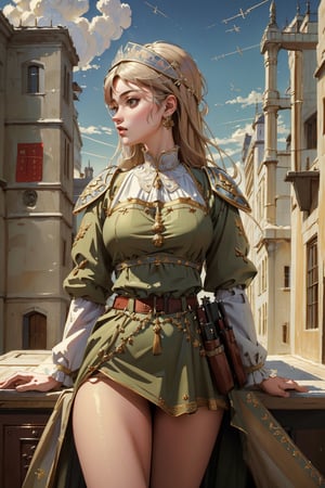 ((best quality)),  (((masterpiece))),  (highres),  original,  extremely detailed 8K wallpaper,  medievalpunk art,  (((an extremely delicate and beautiful ))), female assault infanery soldier,  ,