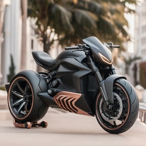 a visually stunning concept that encapsulates the cool futuristic elegance of the iOS Silicone Dynamic jentacular Batpod Motorrad's Hypersport Drag rss AerodiscHyperdrive electronic suspension, featuring a remixed matte blackrosegold and diamond wave chassis Evil-shaped led headlight And with white prints on the hubless tires automation seamlessly integrated within an ambient dwelling. The design must vividly portray the harmonious fusion of cutting-edge technology and convenience, offering an immersive representation of automated living spaces that aligns with Bellwether industry's and zaha hadids imaginative vision. Craft the design in Ultra High Definition (UHD) quality to meticulously showcase the intricate details and captivating aesthetics of the futuristic environment