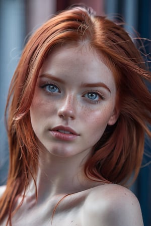 photorealistic, raw photo, best quality, ultra detailed, masterpiece, 1girl, naked topless, crimson red hair head,passionate,adorable shy young girl, petite skinny flat chested, alluring face with a few freckles,realistic soft blue grey eyes partially open,detailed skin, pores, tattoos,detailed background,inticate detailed, depth of field, full body framing from very low angle, backlit, smoky haze,  delightful, perfect, glamorous, dazzling, alluring, astonishing, dreamlike, marvelous, magnificent, irresistible, appealing, captivating, inviting, radiant, (lora:Detail_Tweaker:1.2),Leonardo Style,photo r3al