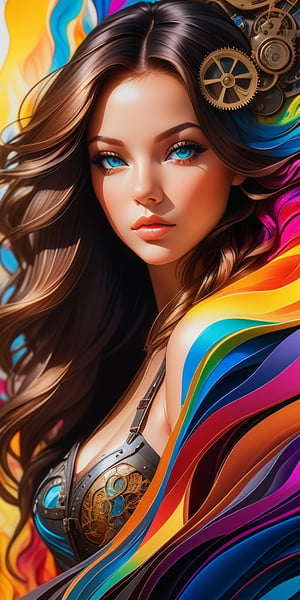 Beautiful Colorful Woman, ALINA SANKO FACE,  Beautiful Colorful Woman Looking at full body, Black Ink Flow, 8k Resolution Photorealistic Masterpiece, Intricately Detailed Fluid Gouache Painting, Acrylic Calligraphy, Watercolor Art, Professional Photography, Natural Lighting, Lighting Maximalist Photo Illustration volumetric, by marton bobzert, intricately detailed 8k resolution concept art, complex, elegant, expansive, fantastic,steampunk style