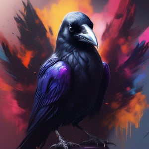 vivid raven youtube channel,raven head wearing a suit,looking forwad,masterpiece ,extremely  detailed, ,realistic, wide angle, glowing, colorful painting ,digital illustration, 16 k UHD, unreal engine, 