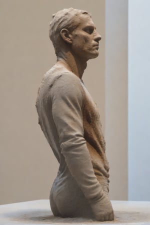 Unfinished details sculpture body portrait, photorealistic, hyperrealistic, detailed, made of eroded Rough ruined concrete, stained of rust, eroded by air bubbles on surface, full body sculpture, by Mirko Ferronato sculptor, Mirko Ferronato style sculpture, minimal, at Biennale di Venezia, neutral background, photorealistic