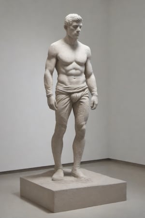 a sculpture body portrait, photorealistic, hyperrealistic, detailed, made of eroded concrete and gypsum, full body sculpture, by Mirko Ferronato sculptor, Mirko Ferronato style sculpture, minimal, at Biennale di Venezia, neutral background, photorealistic