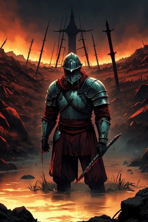 (beat quality, masterpiece), (8K, HDR), ((Dark Souls)), 
Generate an image of Viking set in the Dark Souls world, dark fantasy, dark and horror, bloody, 90s anime style, 