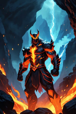 (masterpiece, best quality), (8K, UHD), 

"Create an image of a powerful hero made of volcanic rock, standing tall amidst a molten landscape. His body is formed from rugged, dark volcanic stone, with glowing veins of molten lava coursing through his frame, illuminating his immense strength. His eyes blaze with fiery intensity, and his hands are surrounded by a radiant aura of heat and magma. The hero's presence exudes raw power and resilience, with cracks in his rocky exterior revealing the molten core within. He stands ready for battle, with molten lava dripping from his fists and a background of erupting volcanoes and rivers of lava highlighting his formidable nature."

vibrant colors, dark lighting, glowing, ,Comics style pony