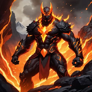 (masterpiece, best quality), (8K, UHD), 

"Create an image of a powerful hero made of volcanic rock, standing tall amidst a molten landscape. His body is formed from rugged, dark volcanic stone, with glowing veins of molten lava coursing through his frame, illuminating his immense strength. His eyes blaze with fiery intensity, and his hands are surrounded by a radiant aura of heat and magma. The hero's presence exudes raw power and resilience, with cracks in his rocky exterior revealing the molten core within. He stands ready for battle, with molten lava dripping from his fists and a background of erupting volcanoes and rivers of lava highlighting his formidable nature."

vibrant colors, dark lighting, glowing, ,Comics style pony