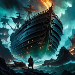(8k HDR), (masterpiece, best quality),

Davy Jones, Captain of the Daemon Ship:

"Davy Jones commands the Flying Dutchman, a cursed starship sailing the immaterial seas of the Warp. As a Daemon Prince of Nurgle, Jones and his crew of Plague Marines and decayed souls spread disease and despair. His ship, a grotesque fusion of organic growth and rusting metal, emerges from the Warp to unleash terror on the material worlds."

dark and vibrant, mystical, (micheal bay cinematic shots), depth of field, 2D