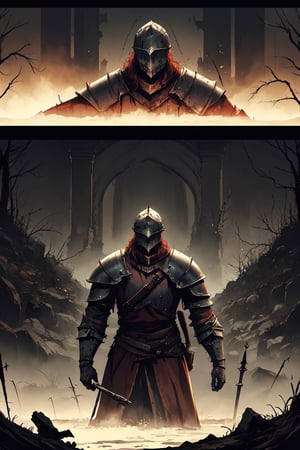 (beat quality, masterpiece), (8K, HDR), ((Dark Souls)), 
Generate an image of Viking set in the Dark Souls world, dark fantasy, dark and horror, bloody,

, comic art, 