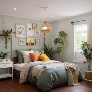 bedroom for a kids, pretty decoration, toys, coloring walls