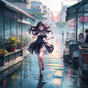 (masterpiece), best quality, 1girl, smile, (nice hands, perfect hands), She comes out of the sun in a silk dress running
Like a watercolor in the rain, Vietnamese market,vnbeauty