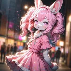 ((CharacterSheet:1)), (anthro,furry,kemono), bunny, rabbit, animal ears, body fur,

1girl, (((pink hair, ponytails, twintails, bangs))), blue eyes, (((1910s clothes,pink dress,flowing dress))), furry rabbit nose, (white fur),

(multiple views, full body, upper body, reference sheet:1),(((white background))), (dynamic_pose:1.2), (masterpiece:1.2), (best quality, highest quality), (ultra detailed), (8k, 4k, intricate),(full-body-shot), (Cowboy-shot:1.4), (50mm), (highly detailed:1.2),(detailed face:1.2), detailed_eyes,(gradients),(ambient light:1.3),(cinematic composition:1.3),(HDR:1),Accent Lighting,extremely detailed,original, highres,(perfect_anatomy:1.2),