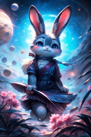 by kenket, by totesfleisch8, (by thebigslick, by silverfox5213:0.8), (by syuro:0.2), (by qupostuv35:1.2), (hi res), ((masterpiece)), ((best quality)), illustration,anthro,furry,kemono,bunny,rabbit,animal ears, body fur,1girl,bunny girl,planet earth in the sky,pink hair,ponytails,blue eyes,flowing pink dress,moonflowers,exposure blend, medium shot, bokeh, furry rabbit nose, (hdr:1.4), high contrast, (cinematic, blue and pink:0.85), (muted colors, dim colors, soothing tones:1.3), low saturation, (hyperdetailed:1.2), (noir:0.4),FurryCore