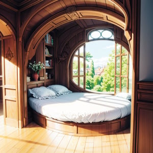 (alcove_bed, alcove), round window, art nouveau, fantasy