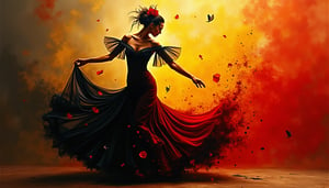 Spanish flamenco dancer... dynamic, dramatic movement... black, red, yellow, white... high contrast with deep shadows  
Modifiers:
highly detailed elegant Award winning photography intricate 8k colourful matte background acrylic art SALVADOR DALI Paul Klee Viktor Zaretsky Yossi Kotler