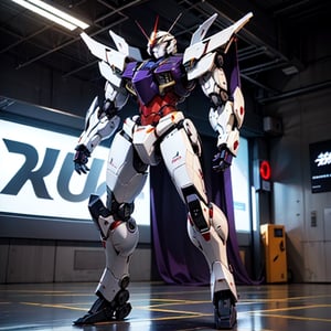  racing decals, number and letters racing fonts, Full Body shot, (perfect anatomy), (athletic body), (intricate geometric robotic white body armor, Deep Purple and Red accents), (looking at viewer), (medium shot photograph), photorealistic,mecha musume,mecha,Mecha