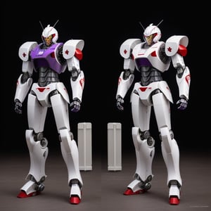  racing decals, number and letters racing fonts, Full Body shot, (perfect anatomy), (athletic body), (intricate geometric robotic white body armor, Deep Purple and Red accents), (looking at viewer), (medium shot photograph), photorealistic,mecha musume,mecha,Mecha