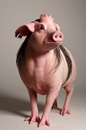 A pig head rooster, photorealistic, wide shot