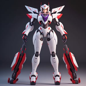 young Girl, racing decals, number and letters racing fonts decals on surface, Full Body shot, (perfect anatomy), (athletic body), (intricate geometric robotic white body armor, Deep Purple and Red accents), (looking at viewer), (medium shot photograph), photorealistic,mecha musume,mecha,Mecha