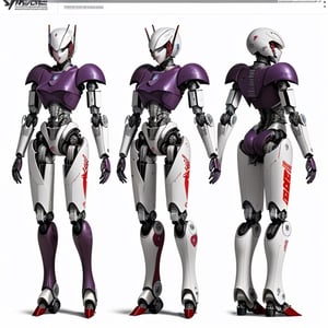 young Girl, racing decals, number and letters racing fonts decals on surface, Full Body shot, (perfect anatomy), (athletic body), (intricate geometric robotic white body armor, Deep Purple and Red accents), (looking at viewer), (medium shot photograph), photorealistic,mecha musume,mecha,Mecha