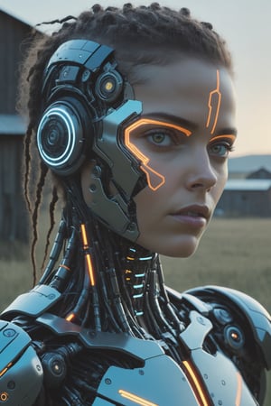 biopunk, neon dystopia, augmented body, close-up, rural scene, day setting, cinematic lighting,cyborg style,cyborg