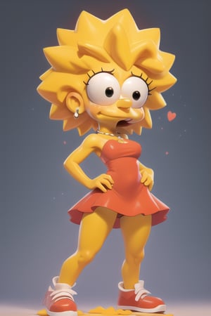 ((masterpiece, best quality)), (complex light), full body, 1 girl, solo, lisa simpson, red dress, short dress, panties showing, closed mouth, black eyes, running, medium breasts, firm, yellow skin,