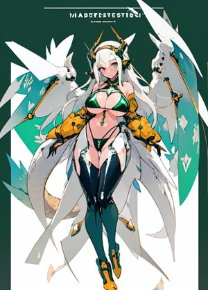 “best quality”, “masterpiece”, “illustration”, “1girl”, “solo”, “full body”, “mecha”, “machine”, “dragon ear”, “blank background”, wings of dragon, dragon tail, and “dragon horn”, green latex bikini, big boobs, camel pussy,