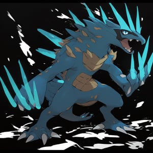 large pokemon kaiju with glowing neon spikes, reptile, score_8_up, score_7_up, score_6_up, claws, blue eyes