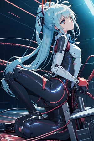 (masterpiece, top quality, best quality, official art, beautiful and aesthetic:1.2), (1girl:1.3), extreme detailed,colorful,highest detailed ((ultra-detailed)), (highly detailed CG illustration), ((an extremely delicate and beautiful)),(from side),cinematic light,((1mechanical girl)),solo,full body,(machine made joints:1.2),((machanical limbs)),(blood vessels connected to tubes),(mechanical vertebra attaching to back),((mechanical cervial attaching to neck)),(sitting),expressionless,(wires and cables attaching to neck:1.2),(wires and cables on head:1.2)(character focus),science fiction,white background,(blood:1.5),makima\(chainsaw man\),kirara /(genshin impact/),kisaki(blue archive),missionary vaginal,female titan,Maria,KaoriNonomiya,pole_dancing,bondage outfit,Transparent sailor suit