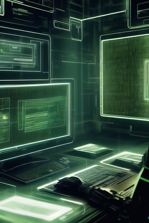 Cinematic photo of a standing cyborgs using a computer. Computer screens are holograms. Located in a military laboratory, full body, high definition, 8K images.,hackedtech