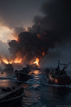 Imagine World War 2, a squadron of Japanese fighter planes. They are firing at American warships. Have many fire and smoke, At Pearl Harbor, there and the situation looked chaotic, painted by tom lovell, dishonored 2, definition real picture, cinematic, hyper realistic, hyper detailed, cinematic, volumetric light, 8k, UHD, HDR, octane render, unreal engine"