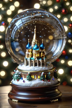 An epic, exquisite and realistic snow globe. The base of the snow globe is decorated with noble gold-encrusted rosewood and decorated with exquisite colored diamonds.
Inside the snow globe is a miniature model of Panoramic view of Notre Dame de Paris, France, detailed presentation of architectural details, falling snowflakes. F.18, the lens focuses on the snow globe, 8K, the background is Christmas atmosphere, the trend style refers to ArtStation